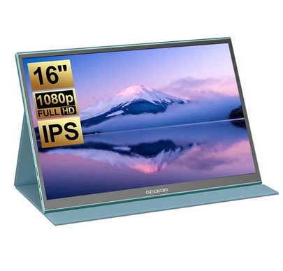 GEEKOM PM16 16-inch Portable Monitor with Smart Cover, 1920*1200 FHD Display, 178 ° Viewing Angle, 800:1 Contrast Ratio, 2* Full-function Type-C, 1*Mini HDMI, External Gaming Monitor for PC, Phone, Tablet, Xbox, PS4, Switch