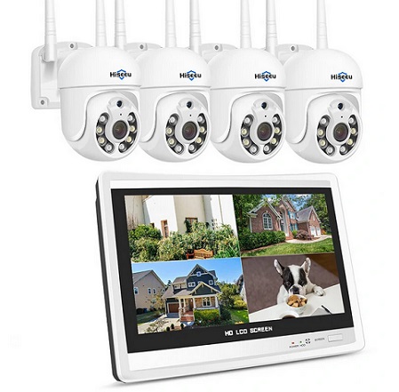 Hiseeu 4HD205 5MP WiFi CCTV PTZ Camera Security System Kit 10CH 12 inch NVR Monitor Color Night Vision Motion Detection Two-way Audio Waterproof Video Surveillance Kit