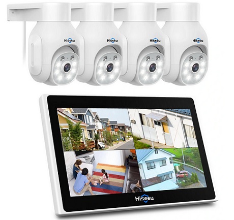 Hiseeu 4HD405 5MP WIFI PTZ Security Camera System Kit IR Night Vision Human Detection IP Camera Set 10CH 10 inch NVR Monitor Wireless CCTV Surveillance System
