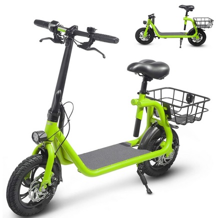 SEHOMY Electric Scooter with Seat for Adults 265lbs, 650W Peak Motor, 15.5MPH MAx Speed, Foldable 2 Wheel Adults electric Scooters with Basekt, Portable 36V Battery E scooter Commuting for Men Women