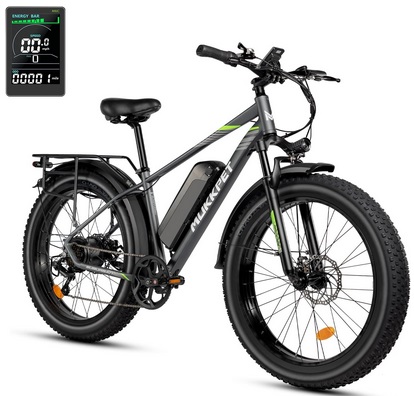 Mukkpet Suburban Electric Bike for Adults, 1500W(Peak) Motor 15AH Battery Electric Bike, 25MPH 65Miles Ebike, 26” x 4.0 Fat Tires Electric Mountain Bike, 7-Speed, With Rear Basket