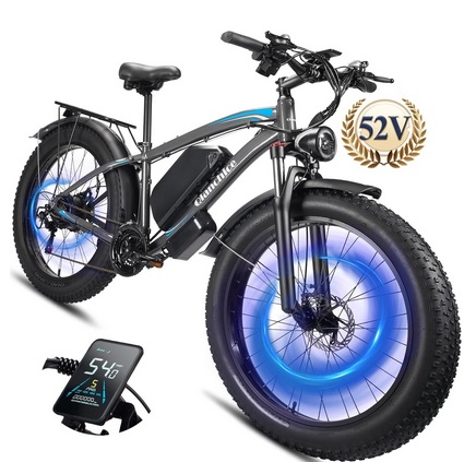 Qianchice Q9 Electric Bike for Adults, Peak 1500W Ebike 34MPH Bicycles Electric 52V 19.2AH 998.4WH Removable Battery & 87Miles 26\'\'X4\'\' Fat Tire All Terrain Moped Style 21-Speed Cruise E-Bike