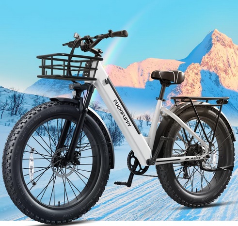 PUCKIPUPPY Samoyed Electric Bike for Adults 1000W Peak , 48V 15AH Removable Battery Electric Bicycle, 28MPH Commuter E-bike, 7 Speed, Up to 60 Miles,All Terrain 26\