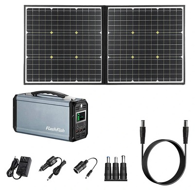 FlashFish 60000mAh 300W Portable Power Station+ Flashfish 100W 18V Portable Solar Panel With 5V USB Emergency Power Supply Kit For Outdoor Camping Traveling