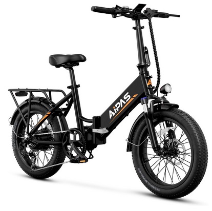 Aipas A2 Folding Electric Bike, 20\'\' Fat Tire Electric Bike with 750W Motor, 48V Removable Battery, 28MPH Max Speed, 45 Mile Range, Step-Through Frame and 7-Speed